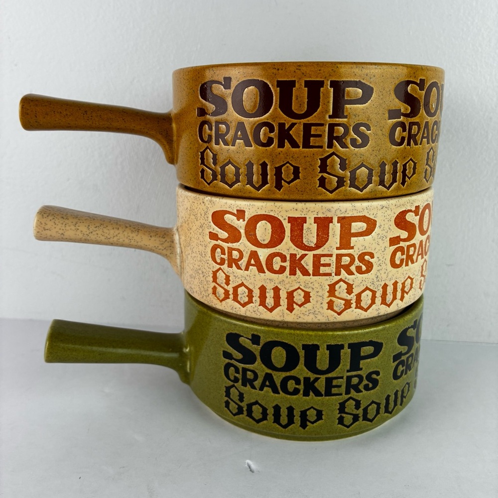 Vintage 1970’s Apex Stoneware Made in Japan Soup Bowls with Handles